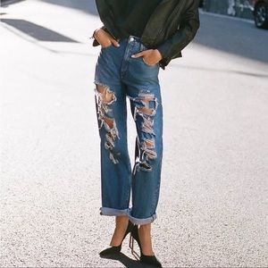 Anthropologie High Rise Ripped Blue Jeans